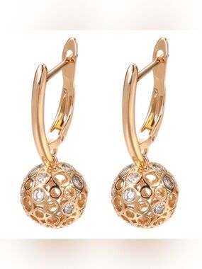 Rose Gold Zircon Ball Drop Hoop Earrings